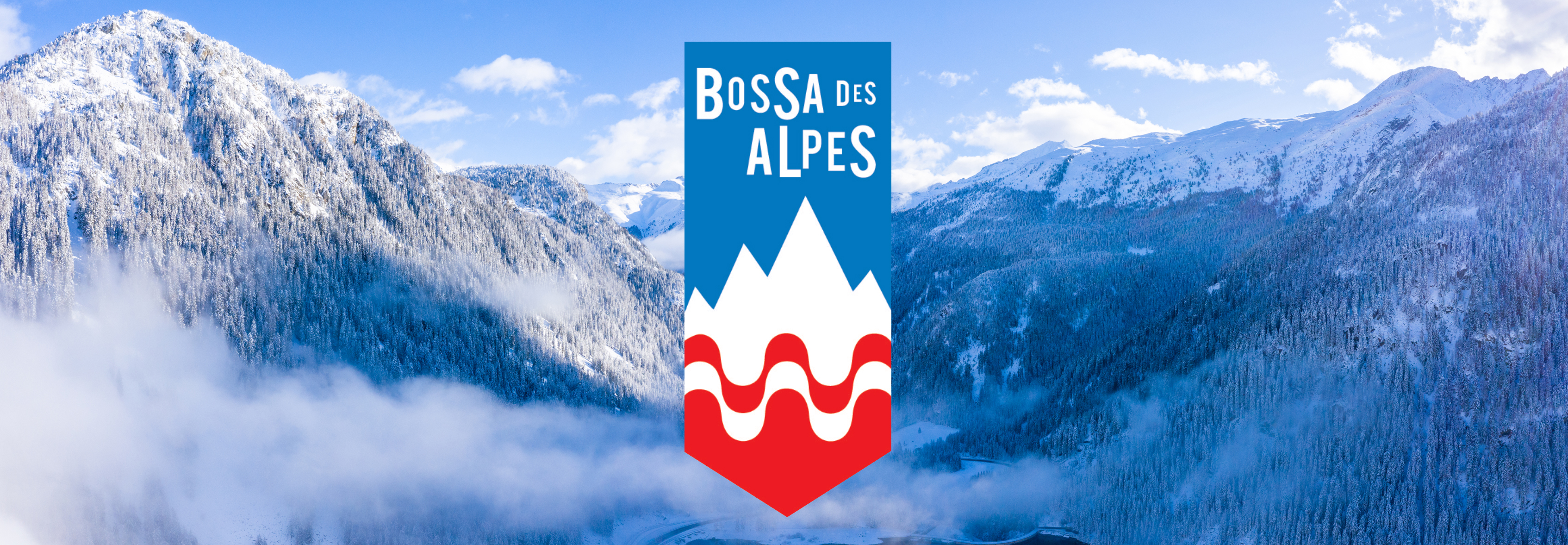 Hero image logo Bossa del Alps in front of the Alps